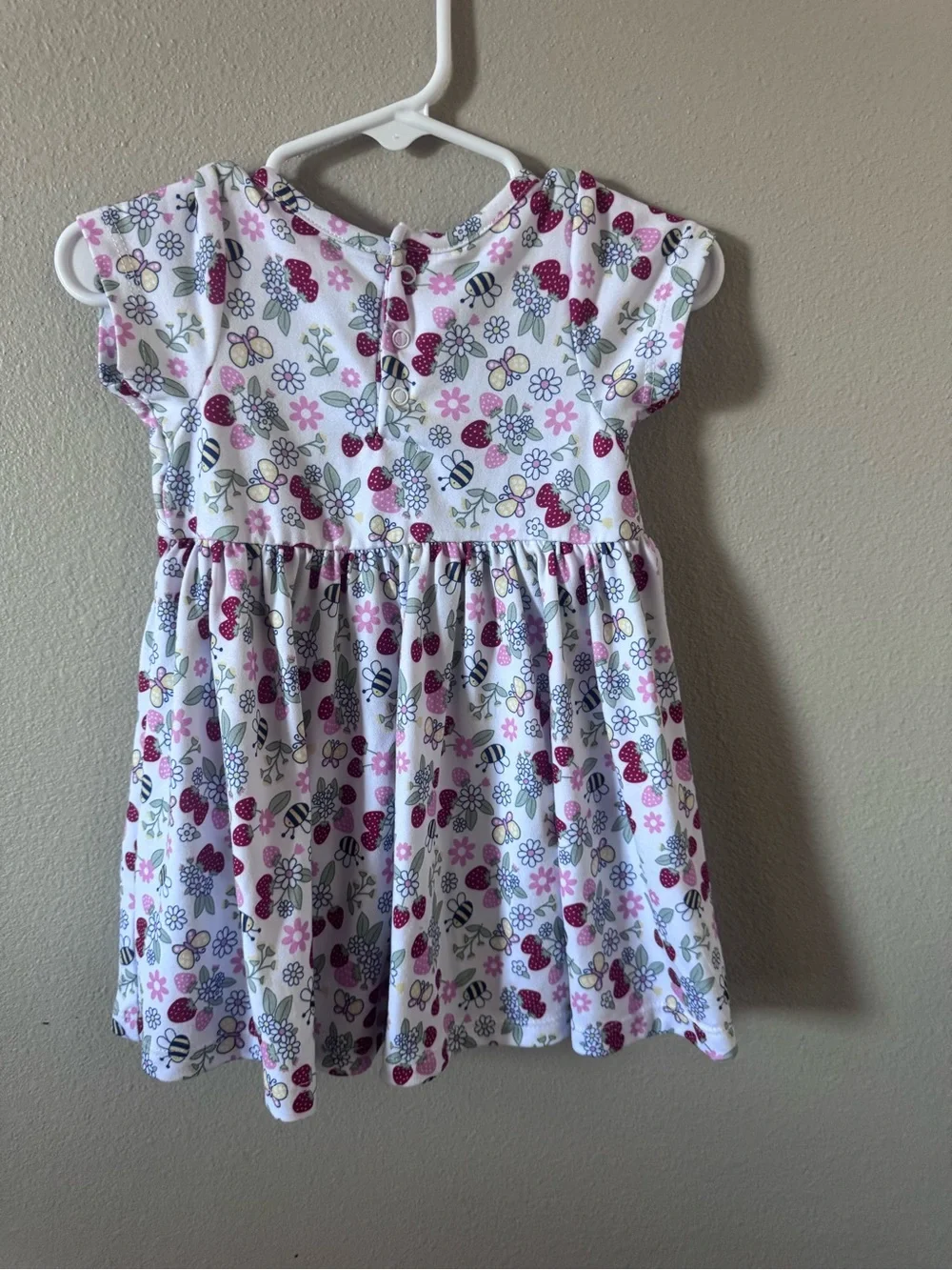 Girls' Pink & White Strawberry Print Casual Dress